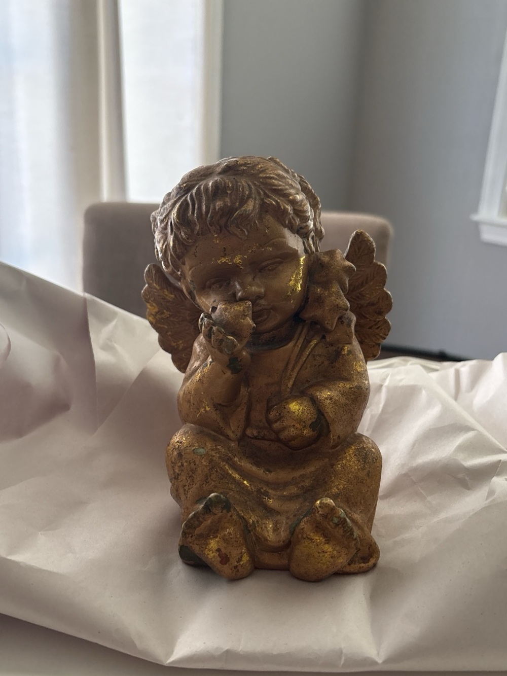 Gold Cherub Angel Figurine Decorative Statue